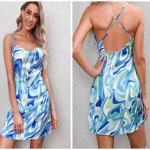 Cupshe Crystal Beach Row Drape Marble Crisscross Slip Dress Size Small